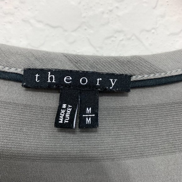 Theory Mens Medium Gray Striped Lightweight Stretch Crew Neck Top Short Sleeves - Picture 4 of 10